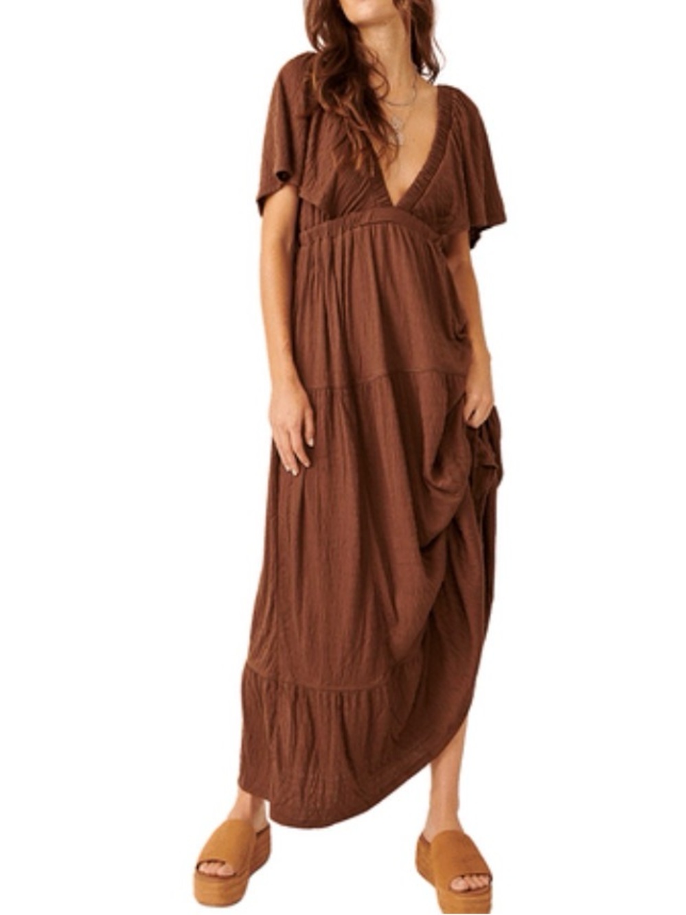 🆕Bnwt Free People La La Maxi Dress.
Brown V-Neck Tiered Maxi Dress - Women